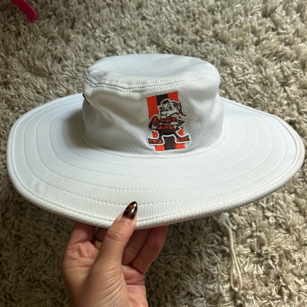 Cleveland Browns New Era White Sun Hat with Orange Logo